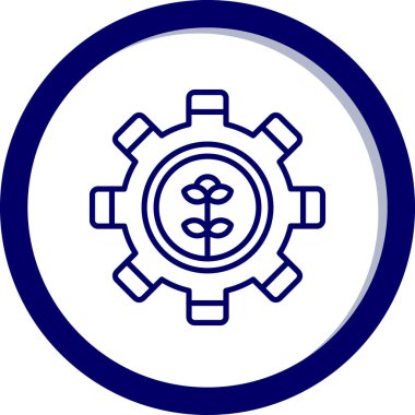 dişli vektör simgesi. iki renkli düz simge, yuvarlak mavi renkler, kobalt ve gri renkler, beyaz arkaplan