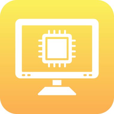 İşlemci simgesi ile bilgisayar monitörü, basit vektör