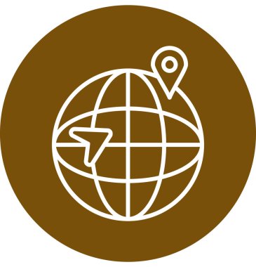 Toprak küresi ikonu. Bu düz yuvarlak sembol kahverengi arkaplan üzerinde izole ve yuvarlak açılar kullanır.