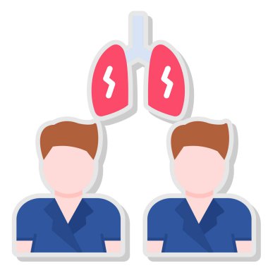 Steteskoplu akciğerler ve akciğer simgesi, düz stil