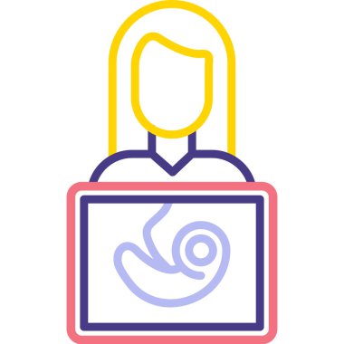 Çanta simgesi olan kadın, vektör illüstrasyonu