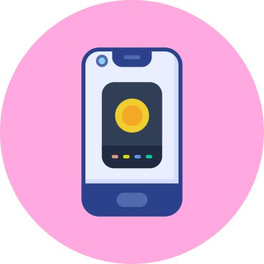 Bir dairenin içinde bozuk para olan akıllı telefonun vektör çizimi