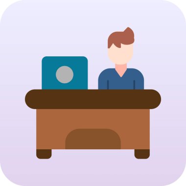 Ofis masasında bilgisayarı olan iş adamı vektör çizimi tasarımı