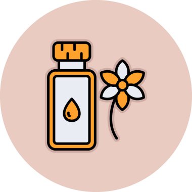 Çiçekli yağ şişesi. Basit illüstrasyon, vektör illüstrasyonu