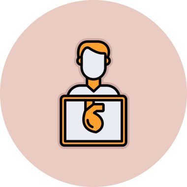 Dizüstü bilgisayar simgesi olan bir adamın vektör çizimi