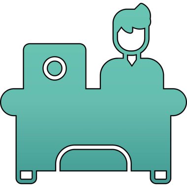 Dizüstü bilgisayarı ve sandalyesi olan bir kadının vektör çizimi