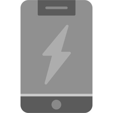 Mobil şarj simgesi. vektör biçimi iki renkli düz simge, gri açılar, gri ve beyaz renkler, gri arkaplan.