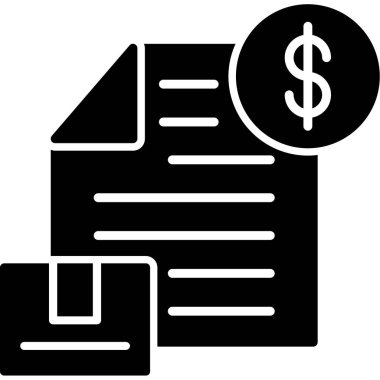 Dolar işareti ve kalem simgesine sahip belge, beyaz arkaplanda izole edilmiş vektör illüstrasyonu