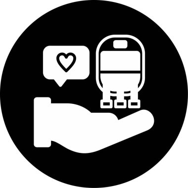 Trende kalbi olan bir el, metro ikonu. vektör illüstrasyonu