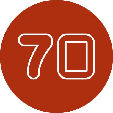 70, 7 işareti. Vektör. Beyaz üzerine kırmızı simge.