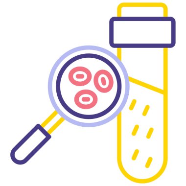 Test tüpü ikonlu büyüteç. büyüteç simge vektör rengi ince çizgi ile ana hatlı büyüteç