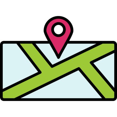 konum belirleyici simgesi. Çizgi haritası işaretleyici vektör rengi düz izole