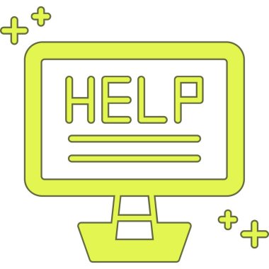 Yardım simgesi simgesi olan bilgisayar ekranı. düz dizayn.