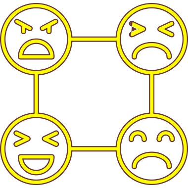 Sarı ve yeşil emoji yüzlerinin vektör karikatürü beyaz arkaplanda izole edildi.