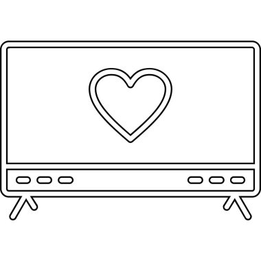 Kalp televizyonu ikonu. Beyaz arkaplanda izole edilmiş web tasarımı için aşk televizyon vektör simgesinin özeti