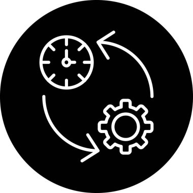 Zaman yönetimi simgesi. Vektör biçimi düz ikonik sembol, siyah ve yuvarlak açılar, beyaz arkaplan