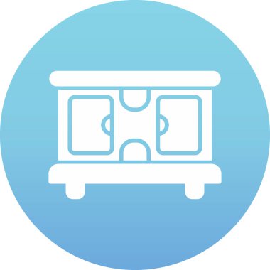 Moda düz biçimli çift tren simgesi mavi arkaplanda izole edildi.