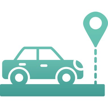 Araba park etme ikonu. biçim iki renkli düz sembol, yumuşak mavi renkler, yuvarlak açılar, beyaz arkaplan.