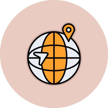 Dünya haritası simgesi. Çizgi haritası konum vektör çizimi düz izole dış çizgi