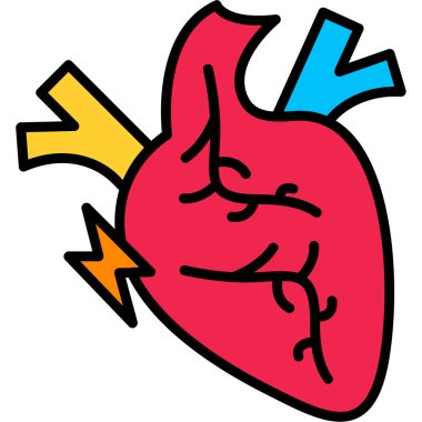 Yıldırım ikonlu kalp. Kırık vektör simgesi renginde kalp düz izole