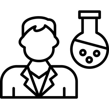 Şeffaf bir arkaplanda bilim adamı vektör çizimi. Birinci kalite semboller. Konsept ve grafik tasarım için ince çizgi simgesi.