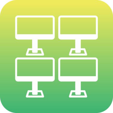 Bir bilgisayar monitörü ve iki yeşil karenin çizimi