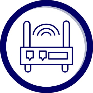 Wi-fi yönlendirici vektör simgesi. Tarz. Taslak simgesi. mavi renk, beyaz arkaplan.