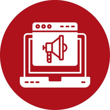 Megafonlu ve hoparlörlü bir laptop. Web tasarımı ve web simgesi. vektör illüstrasyonu