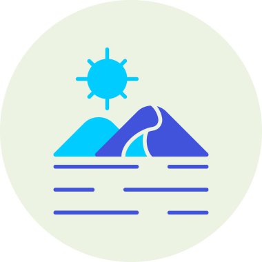 Güneş ve deniz dalgaları, düz tasarım, yaz vektör illüstrasyonu, yaz ve tatil temalı illüstrasyon