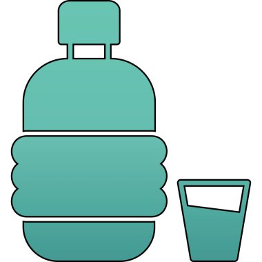 Bir şişe ve bir bardak suyun vektör çizimi