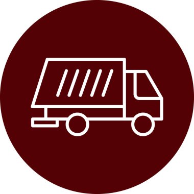 dağıtım aracı vektör simgesi. biçim düz sembol, yuvarlak açılar, beyaz arkaplan, kırmızı arkaplan.