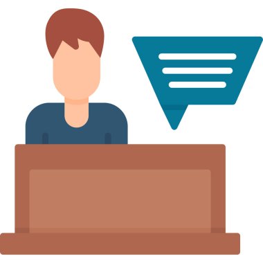 Dizüstü bilgisayarı ve konuşma balonu vektör çizimi olan adam