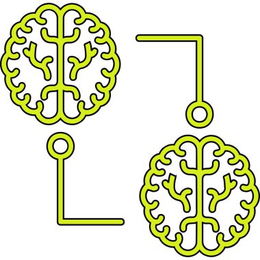 Devre kartı vektör simgesi olan beyin. Taslak biçimi düz sembol, eko yeşil ve sarı renk, beyaz arkaplan