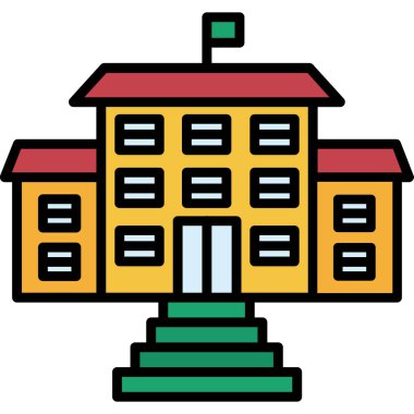 okul simgesi renk ana hatları vektörü oluşturuluyor