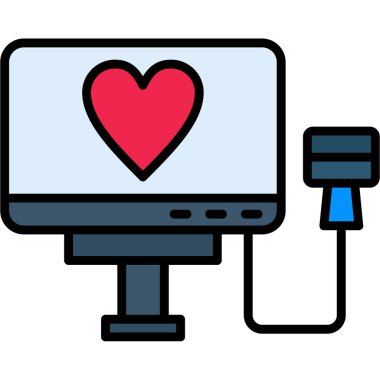 Aşk kalp simgesi olan bilgisayar monitörü