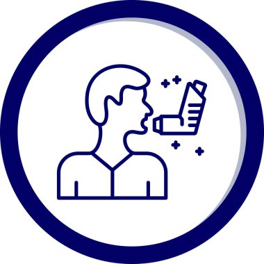 Genç adam öksürmek için astım spreyi kullanıyor.