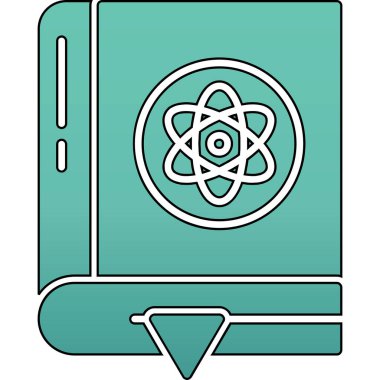 Çizgi roman tarzında kitap atomu simgesi. Bilim vektörü çizimi beyaz arkaplanda izole edildi