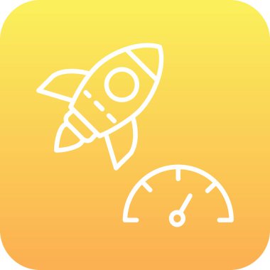 Beyaz arkaplanda ok simgesi olan çizgi roketi. Sarı çizgili düğme. vektör illüstrasyonu