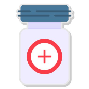 Tıbbi hap ikonu. Web tasarımı için ilaç kavanozu vektör simgesinin düz çizimi