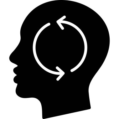 İnsan aklının başı. siyah vektör simgesi. beyaz arkaplanda izole edilmiş beyaz illüstrasyon