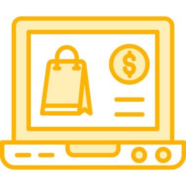 Dizüstü bilgisayarı ve kredi kartı çizimi olan alışveriş çantası