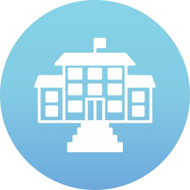 okul simgesi mavi arkaplanda izole edilmiş düz stil.