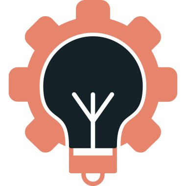 Dişli ikonlu ampul. vektör biçimi, yuvarlak açıları, pembe ve gri renkleri, beyaz arkaplanı olan iki renkli düz ikonik semboldür..