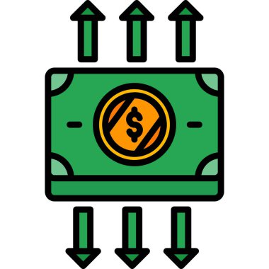 Dolar banknot döviz simgesi renk çizelgesi çizimi