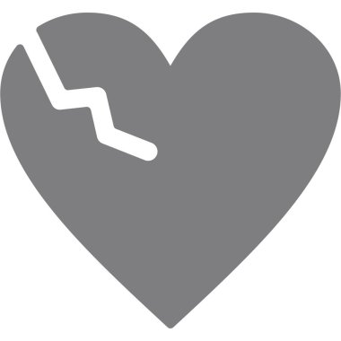 Kırık kalp vektör simgesi. biçim düz sembol, gri renk, yuvarlak açılar, beyaz arkaplan