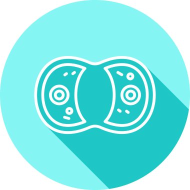 Çikolata ikonlu beyaz çizgili çörek uzun gölgeli arka plan. Yeşil daire düğmesi. vektör illüstrasyonu