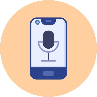 Mikrofon simgesi olan telefon, vektör illüstrasyonu