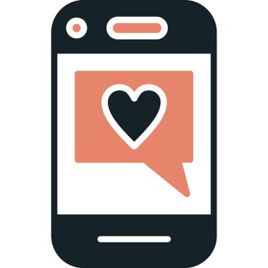 Konuşma baloncuklu akıllı telefon ve kalp simgesi, vektör illüstrasyonu