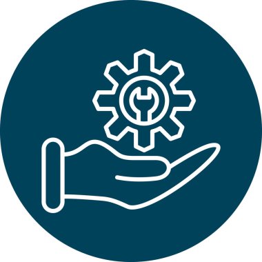 dişli servis el vektör simgesi. biçim çift renkli düz yuvarlak sembol, eko servis simgesi, yuvarlak açılar, beyaz arkaplan, mavi arkaplan