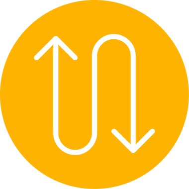 Sol ok simgesi. Vektör simgesi düz ikonik sembol, sarı renk, beyaz renk.